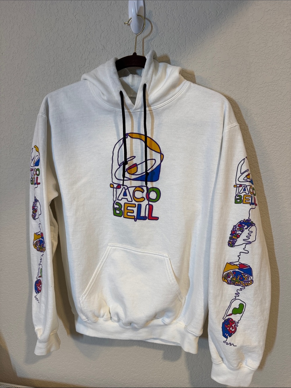 Taco Bell White Pop Art Graphic Hoodie Sweatshirt Unisex Small